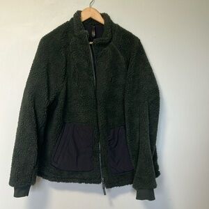 Fabletics Cozy Green Fleece Jacket with Black Accents